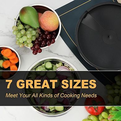 7 Piece Stainless Steel Mixing Bowls with Lids Durable & Dishwasher Safe