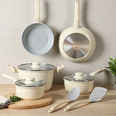 Gibson Home Barnsdall 10 Piece Premium Ceramic Nonstick Pots and Pans Aluminum Cookware Set