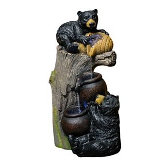 BAOURE 23.6-Inch Resin Bear Tiered Outdoor Garden Water Fountain with LED Lights, Brown