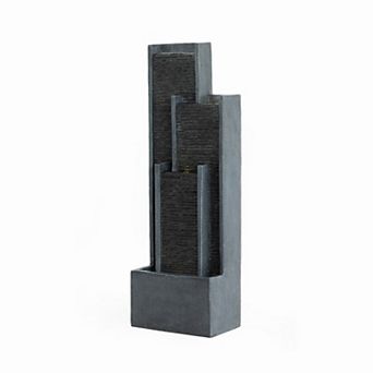 BAOURE Modern 40-Inch Black Resin Floor Standing Outdoor LED Cascading Waterfall Fountain