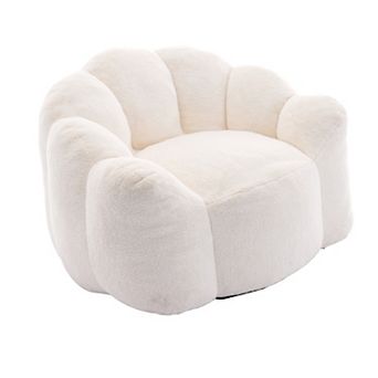 Lotus Style Compression Sofa Adult Bean Bag with Pull Ring, White Plush, 43.7 x 39.76 x 26.77 inches