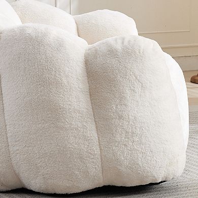Lotus Style Compression Sofa Adult Bean Bag with Pull Ring, White Plush, 43.7 x 39.76 x 26.77 inches