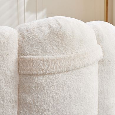 Lotus Style Compression Sofa Adult Bean Bag with Pull Ring, White Plush, 43.7 x 39.76 x 26.77 inches