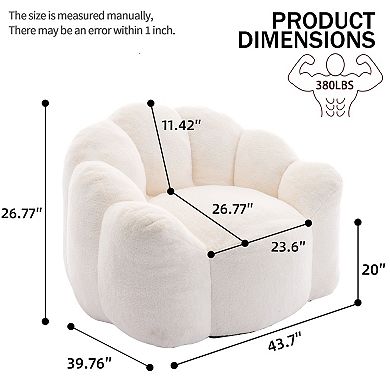 Lotus Style Compression Sofa Adult Bean Bag with Pull Ring, White Plush, 43.7 x 39.76 x 26.77 inches