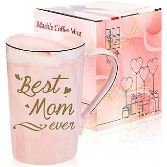 Best Mom Ever Coffee Mug Gift 14oz Pink with Gift Box Birthday Mothers Day Cup