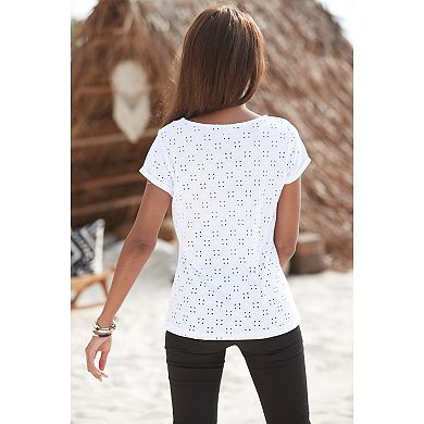 Lascana Women's Eyelet Short Sleeve Top
