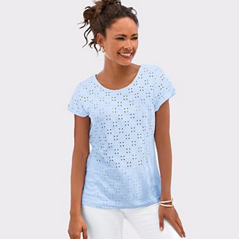 Lascana Women's Eyelet Short Sleeve Top