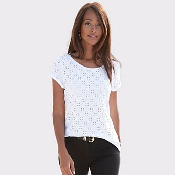 Lascana Women's Eyelet Short Sleeve Top