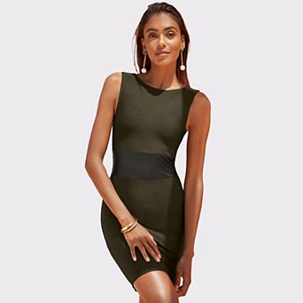 Lascana Women's Faux Leather Detail Bandage Dress