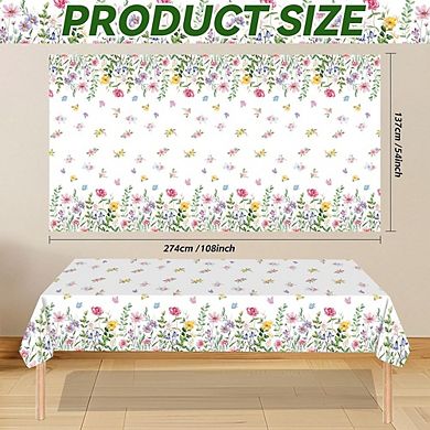 Spring Floral Tablecloth 3-Pack, Disposable Waterproof Plastic Butterfly Covers