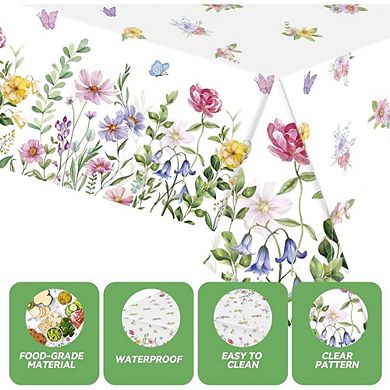 Spring Floral Tablecloth 3-Pack, Disposable Waterproof Plastic Butterfly Covers
