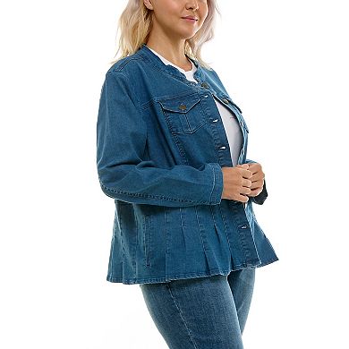 Plus Size Nina Leonard Modern Mandarin Denim Jacket