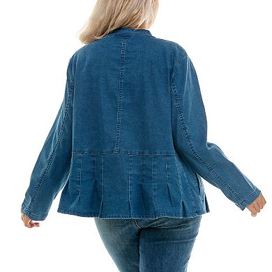 Plus Size Nina Leonard Modern Mandarin Denim Jacket