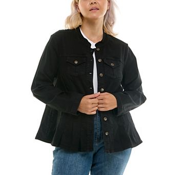 Plus Size Nina Leonard Modern Mandarin Denim Jacket