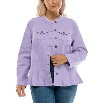 Plus Size Nina Leonard Modern Mandarin Denim Jacket