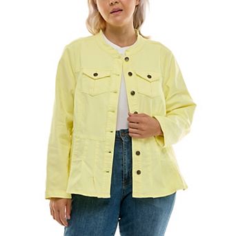 Plus Size Nina Leonard Modern Mandarin Denim Jacket