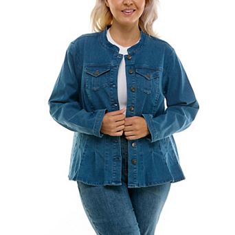 Plus Size Nina Leonard Modern Mandarin Denim Jacket