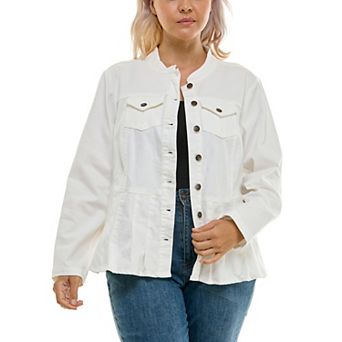 Plus Size Nina Leonard Modern Mandarin Denim Jacket