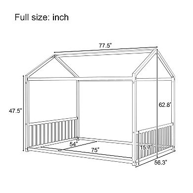 Merax Full Size Montessori Style Metal Floor Bed Frame, House Shaped Bed