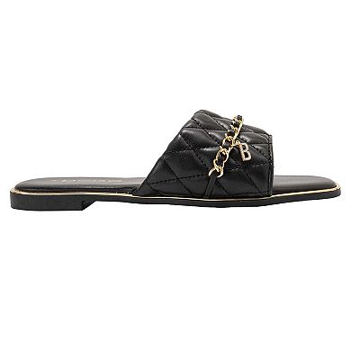 bebe Womens Quilted Slide Sandals with Chain Detail Slip On Flats