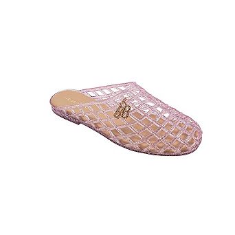 bebe Womens Jelly Mule Flats with Dangling Charms Slip On Shoes