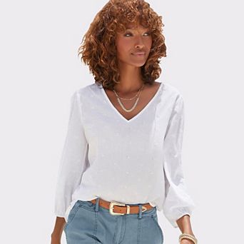 Lascana Women's Eyelet Detail V-Neck Blouse
