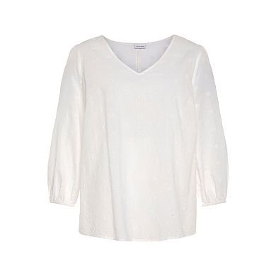 Lascana Women's Eyelet Detail V-Neck Blouse