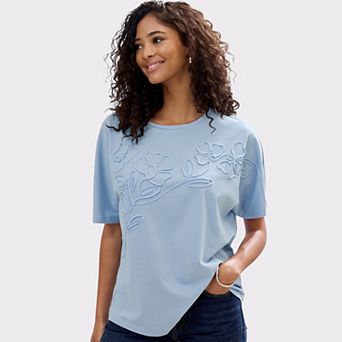 Lascana Women's Floral Applique Short Sleeve Top