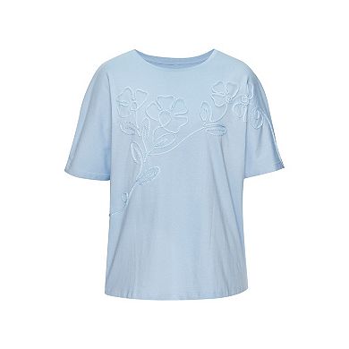 Lascana Women's Floral Applique Short Sleeve Top