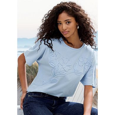 Lascana Women's Floral Applique Short Sleeve Top