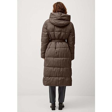 Ellos Plus Size Long Belted Puffer With Hood