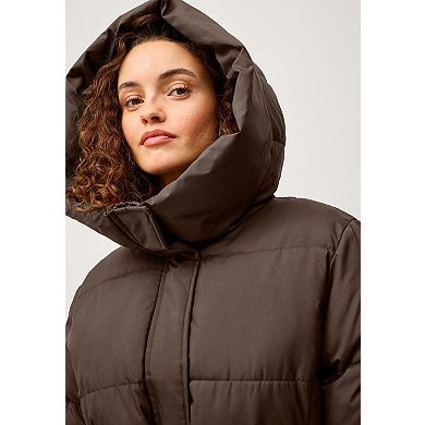 Ellos Plus Size Long Belted Puffer With Hood