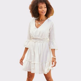 Lascana Women's Eyelet Detail V-Neck Dress