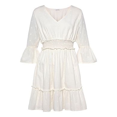 Lascana Women's Eyelet Detail V-Neck Dress