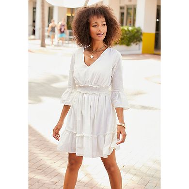Lascana Women's Eyelet Detail V-Neck Dress