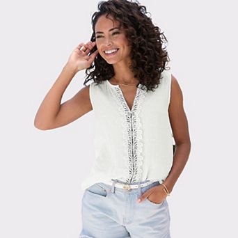 Lascana Women's Lace Trim Sleeveless Blouse