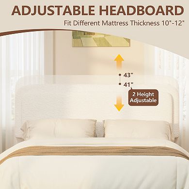 Merax Bed Frame with Adjustable Height Headboard Modern Platform Bed with Curved Cloud Headboard