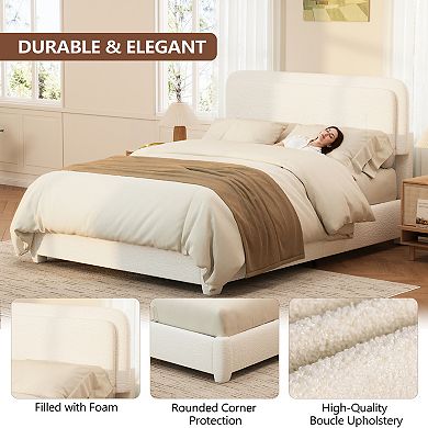 Merax Bed Frame with Adjustable Height Headboard Modern Platform Bed with Curved Cloud Headboard