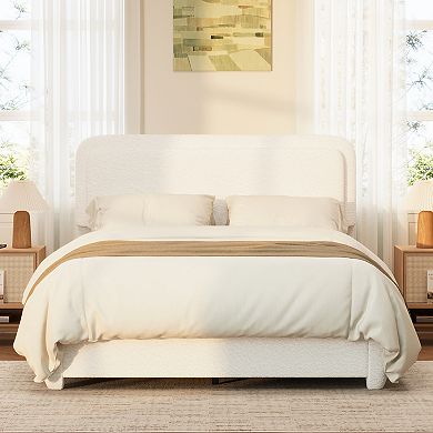 Merax Bed Frame with Adjustable Height Headboard Modern Platform Bed with Curved Cloud Headboard