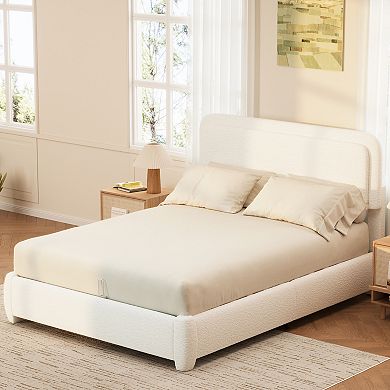Merax Bed Frame with Adjustable Height Headboard Modern Platform Bed with Curved Cloud Headboard