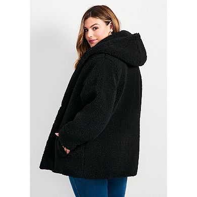 Avenue Women's Plus Size Teddy Hooded Jacket