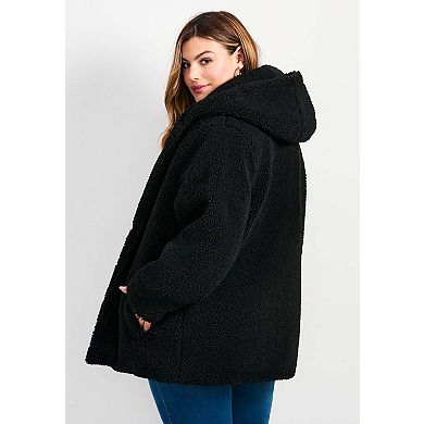 Avenue Women's Plus Size Teddy Hooded Jacket