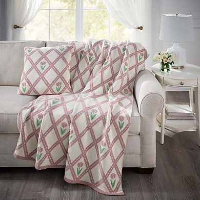 BrylaneHome Knitted Chenille Flower Pillow