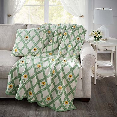 BrylaneHome Knitted Chenille Flower Pillow