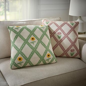 BrylaneHome Knitted Chenille Flower Pillow