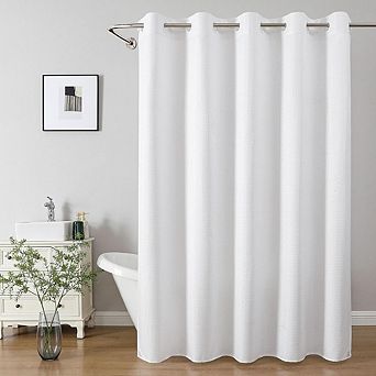 Waterproof Waffle Weave Shower Curtain, No Hook, Machine Washable, Weighted Hem