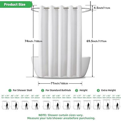 Waterproof Waffle Weave Shower Curtain, No Hook, Machine Washable, Weighted Hem