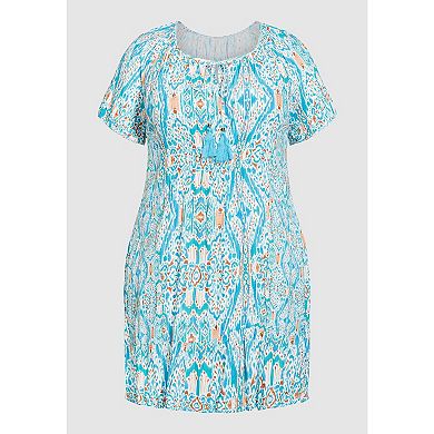 Avenue Women's Plus Size Avalon Crush Tassel Tie Ruffle Tunic