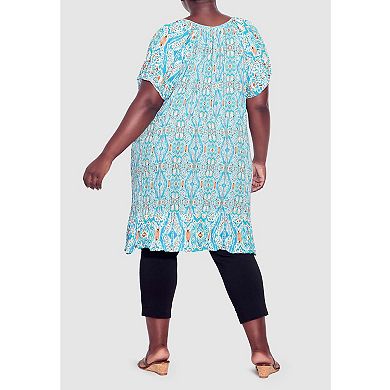 Avenue Women's Plus Size Avalon Crush Tassel Tie Ruffle Tunic