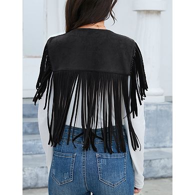 Women's Western Fringe Suede Vest Chic Cowboy Poncho